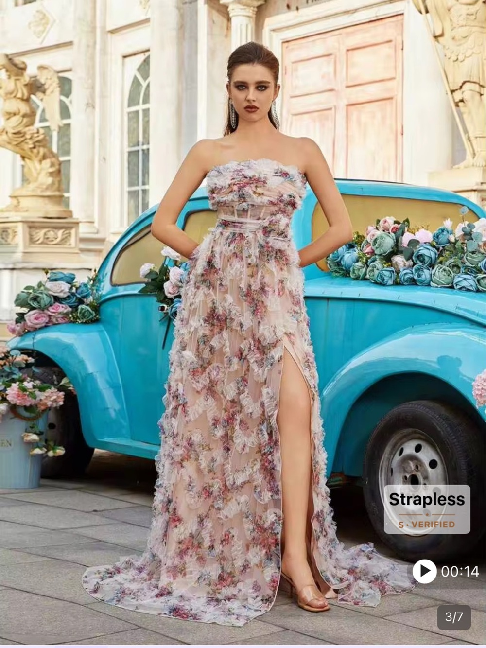 Strapless Floral Ruffled Maxi Dress - Blush Floral